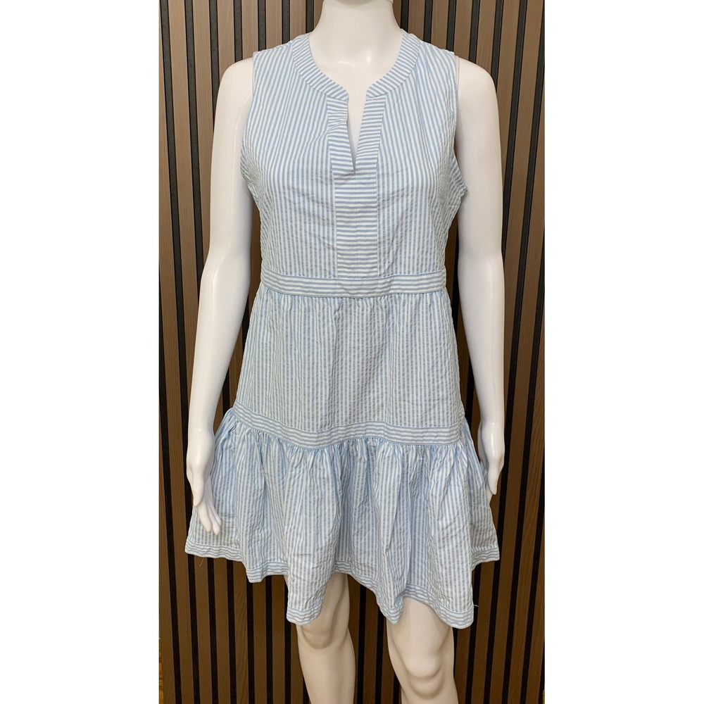 Vineyard Vines Performance Dress Women's XS Blue White Seersucker Stripe Tiered